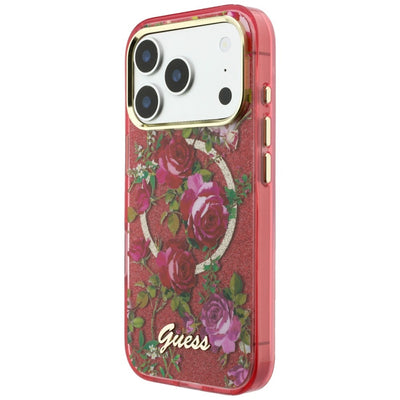 Guess IML Glitter Blossom Roses case for iPhone 17 Pro Max / 18 Pro Max - burgundy