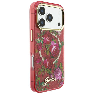 Guess IML Glitter Blossom Roses case for iPhone 17 Pro Max / 18 Pro Max - burgundy