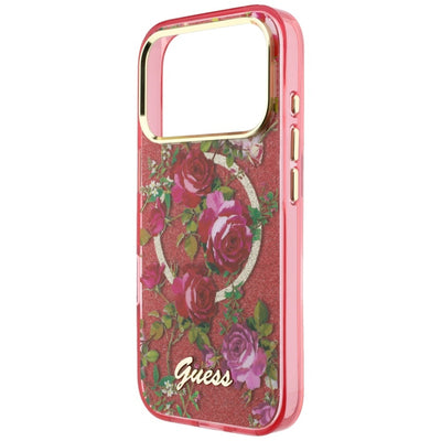 Guess IML Glitter Blossom Roses case for iPhone 17 Pro Max / 18 Pro Max - burgundy