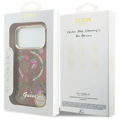 Guess IML Glitter Blossom Roses case for iPhone 17 Pro Max / 18 Pro Max - burgundy