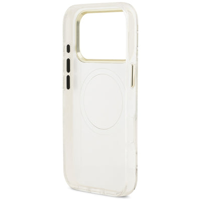Guess IML Glitter Flowers Triangle MagSafe Case for iPhone 17 Pro / 18 Pro - White