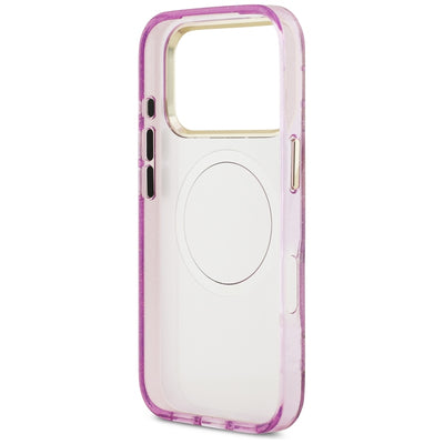 Guess IML Glitter Flowers Triangle MagSafe Case for iPhone 17 Pro / 18 Pro - Purple
