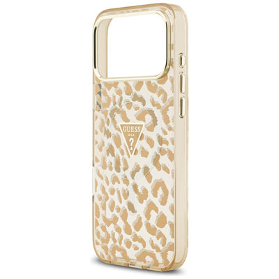 Guess IML Leopard Glitter Triangle Logo MagSafe Case for iPhone 17 Pro / 18 Pro - Brown