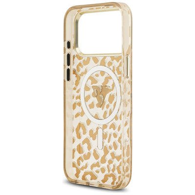 Guess IML Leopard Glitter Triangle Logo MagSafe Case for iPhone 17 Pro / 18 Pro - Brown
