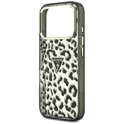Guess IML Leopard Glitter Triangle Logo MagSafe Case for iPhone 17 Pro / 18 Pro - Black