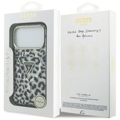 Guess IML Leopard Glitter Triangle Logo MagSafe Case for iPhone 17 Pro / 18 Pro - Black