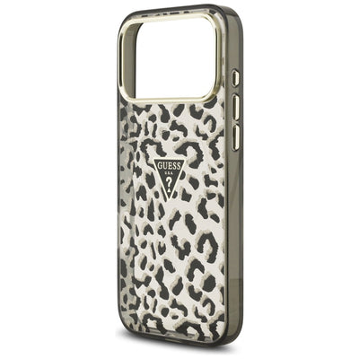 Guess IML Leopard Glitter Triangle Logo MagSafe Case for iPhone 17 Pro Max / 18 Pro Max - Black