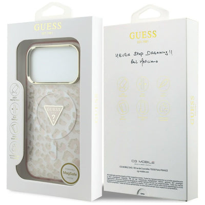 Guess IML Leopard Glitter Triangle Logo MagSafe Case for iPhone 17 Pro Max / 18 Pro Max - Pink
