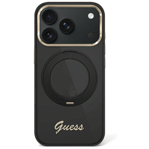 Guess IML Ring Stand 360 Script Metal Logo MagSafe Case for iPhone 17 Pro / 18 Pro - Black