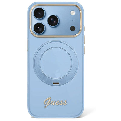 Guess IML Ring Stand 360 Script Metal Logo MagSafe Case for iPhone 17 Pro / 18 Pro - Light Blue