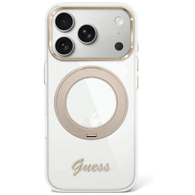Guess IML Ring Stand 360 Script Metal Logo MagSafe Case for iPhone 17 Pro / 18 Pro - Transparent