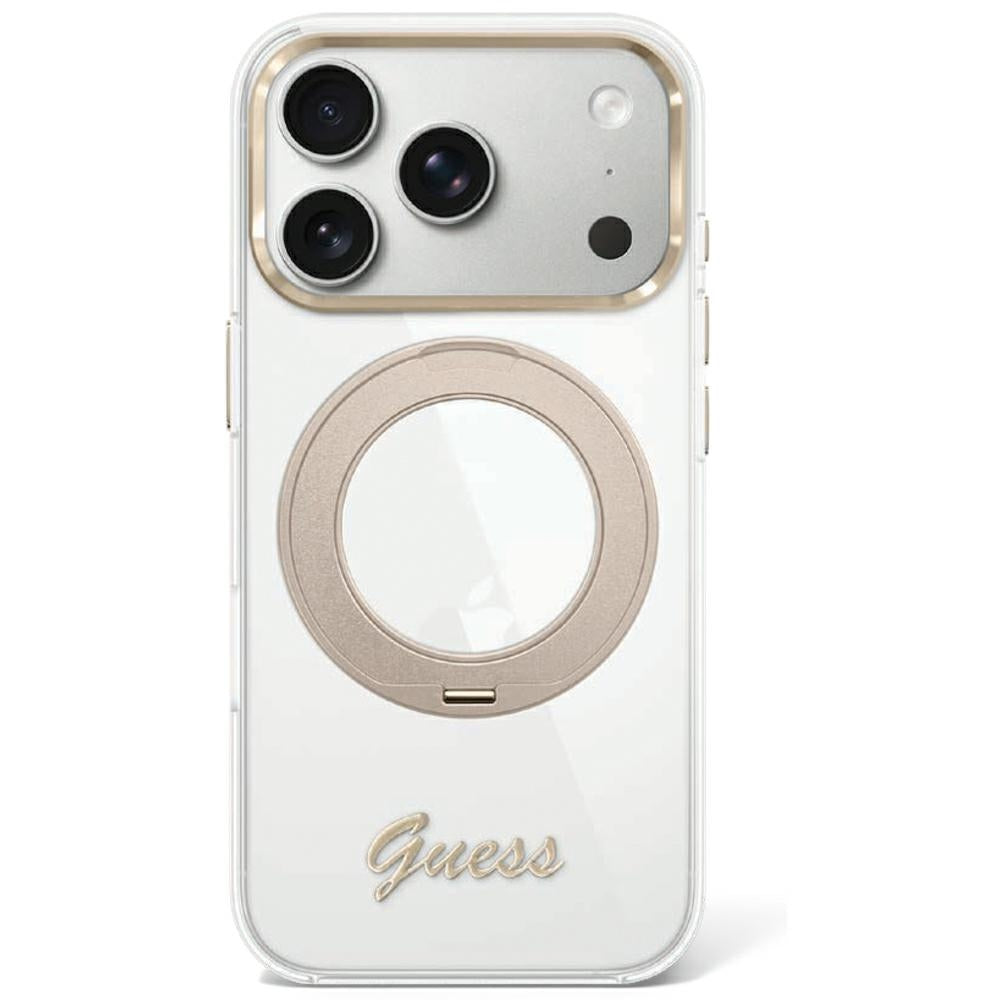 Guess IML Ring Stand 360 Script Metal Logo MagSafe Case for iPhone 17 Pro / 18 Pro - Transparent