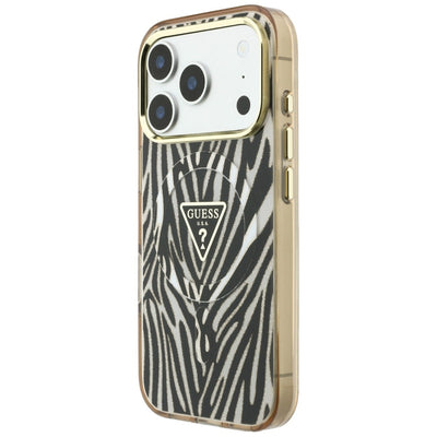 Guess IML Zebra Glitter Triangle Logo MagSafe iPhone 17 Pro / 18 Pro Case - Gold