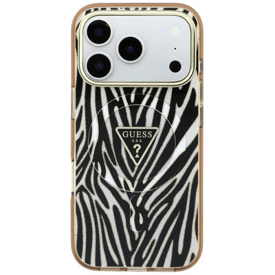 Guess IML Zebra Glitter Triangle Logo MagSafe iPhone 17 Pro / 18 Pro Case - Gold