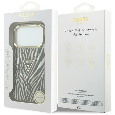 Guess IML Zebra Glitter Triangle Logo MagSafe iPhone 17 Pro / 18 Pro Case - Gold
