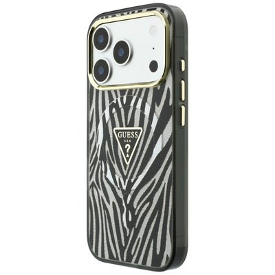 Guess IML Zebra Glitter Triangle Logo MagSafe Case for iPhone 17 Pro Max / 18 Pro Max - Silver