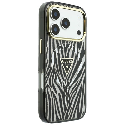 Guess IML Zebra Glitter Triangle Logo MagSafe Case for iPhone 17 Pro Max / 18 Pro Max - Silver