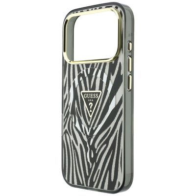 Guess IML Zebra Glitter Triangle Logo MagSafe Case for iPhone 17 Pro Max / 18 Pro Max - Silver