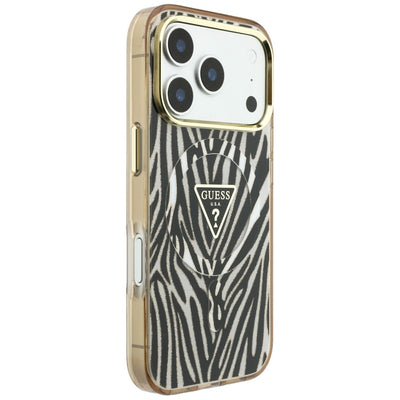 Guess IML Zebra Glitter Triangle Logo MagSafe Case for iPhone 17 Pro Max / 18 Pro Max - Gold