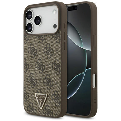 Guess Leather 4G Triangle Strass MagSafe Case for iPhone 17 Pro Max / 18 Pro Max - Brown