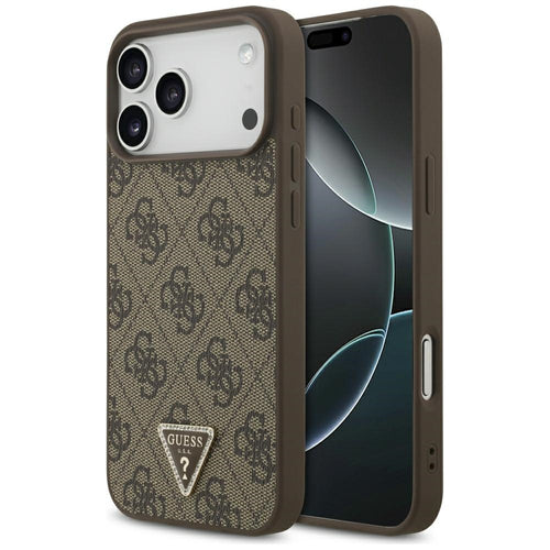 Guess Leather 4G Triangle Strass MagSafe Case for iPhone 17 Pro Max / 18 Pro Max - Brown