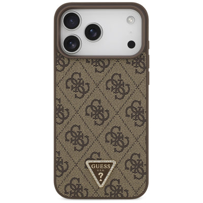 Guess Leather 4G Triangle Strass MagSafe Case for iPhone 17 Pro Max / 18 Pro Max - Brown