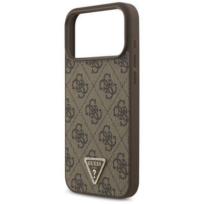 Guess Leather 4G Triangle Strass MagSafe Case for iPhone 17 Pro Max / 18 Pro Max - Brown