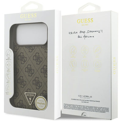 Guess Leather 4G Triangle Strass MagSafe Case for iPhone 17 Pro Max / 18 Pro Max - Brown