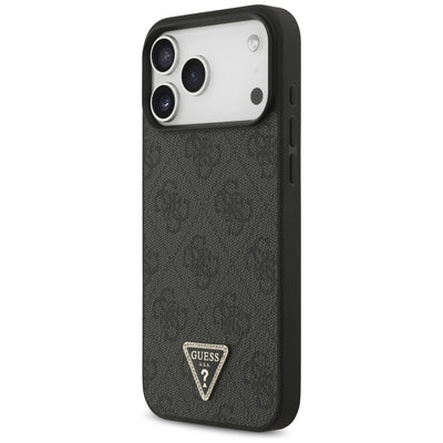 Guess Leather 4G Triangle Strass MagSafe Case for iPhone 17 Pro Max / 18 Pro Max - Black