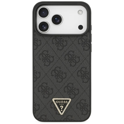 Guess Leather 4G Triangle Strass MagSafe Case for iPhone 17 Pro Max / 18 Pro Max - Black