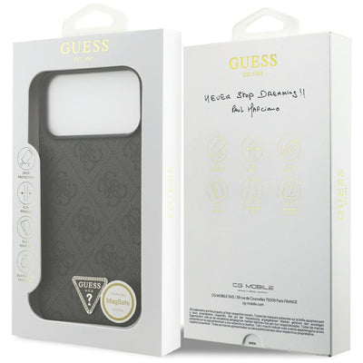 Guess Leather 4G Triangle Strass MagSafe Case for iPhone 17 Pro Max / 18 Pro Max - Black