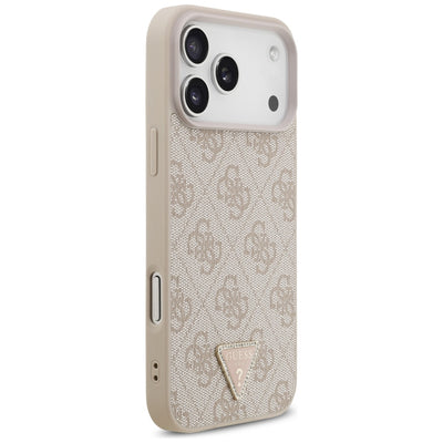 Guess Leather 4G Triangle Strass MagSafe Case for iPhone 17 Pro Max / 18 Pro Max - Pink
