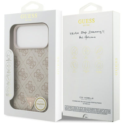 Guess Leather 4G Triangle Strass MagSafe Case for iPhone 17 Pro Max / 18 Pro Max - Pink