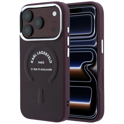 Karl Lagerfeld Embossed Open Ring RSG Logo MagSafe Case for iPhone 17 Pro / 18 Pro - Burgundy