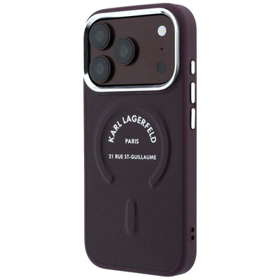 Karl Lagerfeld Embossed Open Ring RSG Logo MagSafe Case for iPhone 17 Pro / 18 Pro - Burgundy