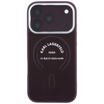 Karl Lagerfeld Embossed Open Ring RSG Logo MagSafe Case for iPhone 17 Pro / 18 Pro - Burgundy