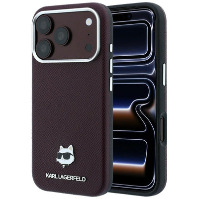Karl Lagerfeld Grained Choupette Head Metal MagSafe case for iPhone 17 Pro / 18 Pro - burgundy
