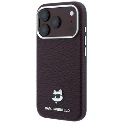 Karl Lagerfeld Grained Choupette Head Metal MagSafe case for iPhone 17 Pro / 18 Pro - burgundy