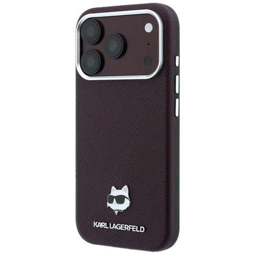 Karl Lagerfeld Grained Choupette Head Metal MagSafe case for iPhone 17 Pro / 18 Pro - burgundy
