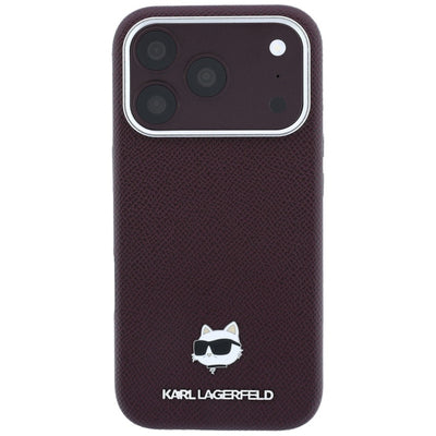 Karl Lagerfeld Grained Choupette Head Metal MagSafe case for iPhone 17 Pro / 18 Pro - burgundy