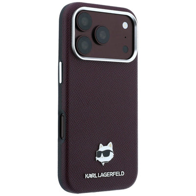 Karl Lagerfeld Grained Choupette Head Metal MagSafe case for iPhone 17 Pro / 18 Pro - burgundy