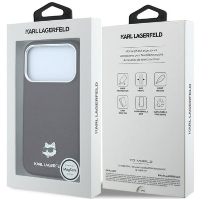 Karl Lagerfeld Grained Choupette Head Metal MagSafe case for iPhone 17 Pro / 18 Pro - burgundy