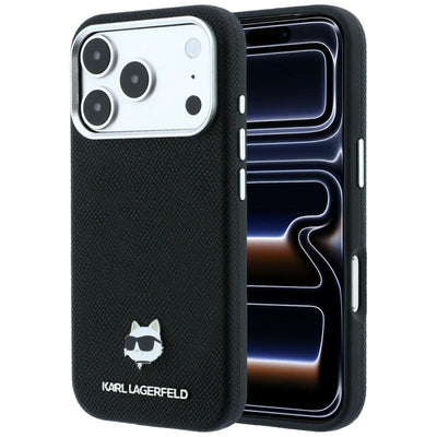 Karl Lagerfeld Grained Choupette Head Metal MagSafe Case for iPhone 17 Pro / 18 Pro - Black