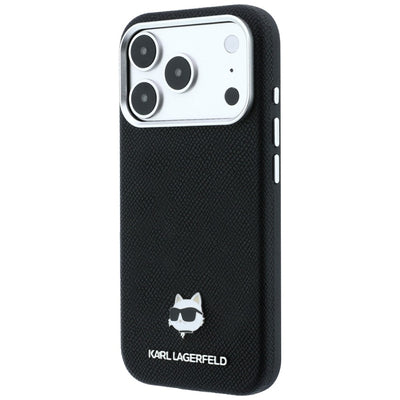 Karl Lagerfeld Grained Choupette Head Metal MagSafe Case for iPhone 17 Pro / 18 Pro - Black