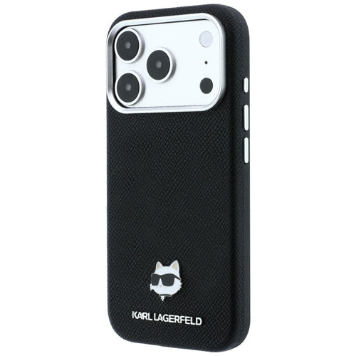 Karl Lagerfeld Grained Choupette Head Metal MagSafe Case for iPhone 17 Pro / 18 Pro - Black