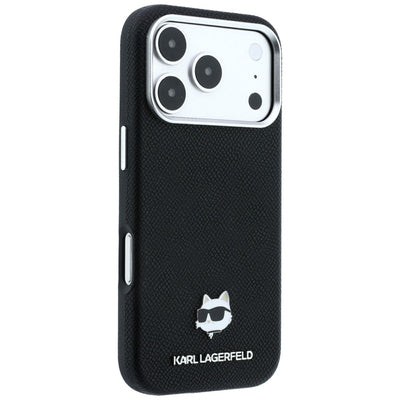 Karl Lagerfeld Grained Choupette Head Metal MagSafe Case for iPhone 17 Pro / 18 Pro - Black