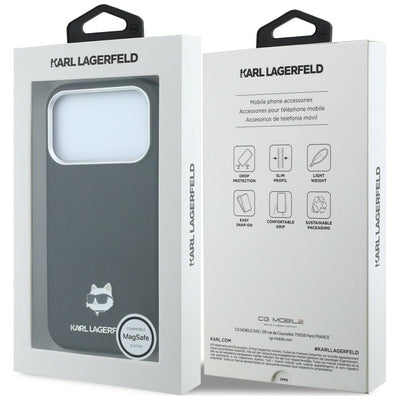 Karl Lagerfeld Grained Choupette Head Metal MagSafe Case for iPhone 17 Pro / 18 Pro - Black