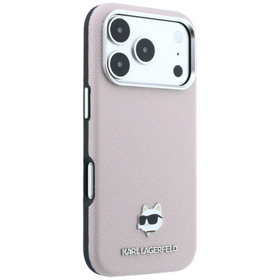 Karl Lagerfeld Grained Choupette Head Metal MagSafe Case for iPhone 17 Pro / 18 Pro - Pink