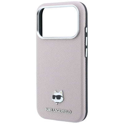 Karl Lagerfeld Grained Choupette Head Metal MagSafe Case for iPhone 17 Pro / 18 Pro - Pink