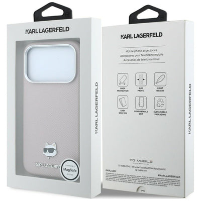 Karl Lagerfeld Grained Choupette Head Metal MagSafe Case for iPhone 17 Pro / 18 Pro - Pink